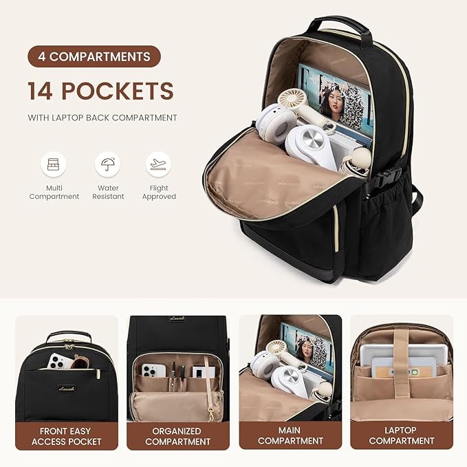 LOVEVOOK Laptop Backpack for Women with Pouch Pocket for Large Capacity Cup,15.6 Inch Laptop Computer Bag Travel Backpack Purse,Waterproof Work Business Backpack College Teacher Bags,Grayish Purple
