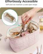 BAGSMART Makeup Bag Travel Cosmetic Bag, Puffy Padded Make Up Bags for Women Makeup Organizer Case, Wide-open Pouch Purse Travel Essentials Toiletries Accessories Brushes, Mossy Green
