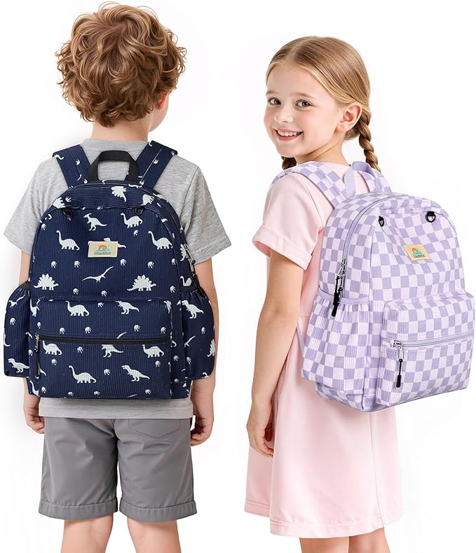 STEAMEDBUN Corduroy Kids Backpack for Girls and Boys 5-8: Girls Backpack for Elementary Kindergarten - 15 inch Cute Backpacks for Kids - Checkerboard
