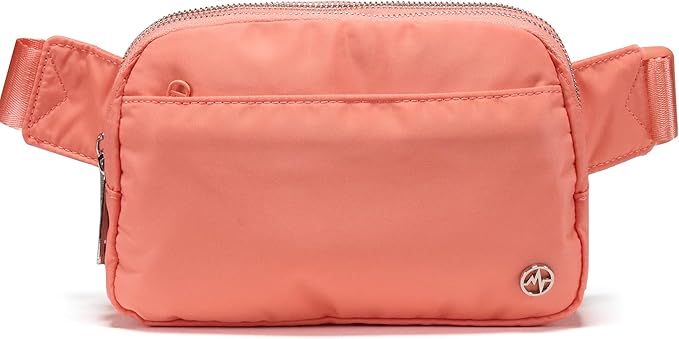 Pander Everywhere Belt Bag for Women, 5 Zipper Pockets Nylon Crossbody Fanny Pack Purse (Dark Salmon).