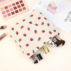 SOIDRAM 2 Pcs Cute Makeup Bag Large Cosmetic Bag Toiletry Bag Makeup Pouch Travel Bag Organizer Cute Makeup Brushes Aesthetic Accessories Storage Bag for Women Strawberry Pink Beige