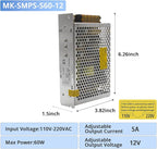 MK-SMPS-S60-12 MAKERELE DC 60W Switching Power Supply Adapter, AC 110V-220V to DC 12V Universal Regulated Transformer, Switching Converter Power Supply 5A for Strip 3D Printer CCTV Camera Motor Pump