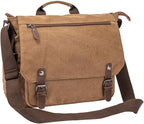 Vintage Genuine Leather Waxed Canvas Briefcase Large Satchel Shoulder Bag Rugged Computer 15.6" Laptop Bag