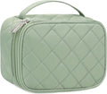 Relavel Travel Makeup Bag, Cosmetic Bag for Girls with 2 Makeup Brush Holders, Portable Makeup Pouch for Women, Cute Toiletry Bag with Double Layer Organizer - Green