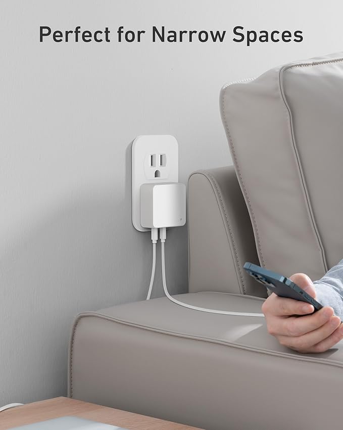 Nekmit 100W Flat USB C Charger Block, 3-Port GaN Fast Wall Charger(2*USB-C & 1*USB-A), USB C Wall Plug with Fixed Prongs for iPhone 17/16, MacBook Pro/Air, iPad, Galaxy and More