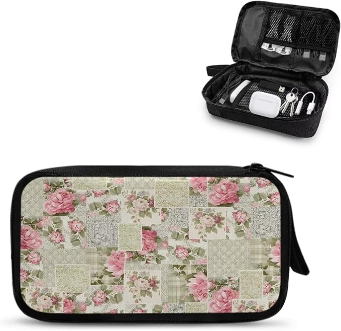 Roses Travel Cord Organizers Case Electronic Organizer Travel Cases Storage Bag Travel Cable Organizer Bag Pouch Electronic Accessories Carry Case for Cable Cord
