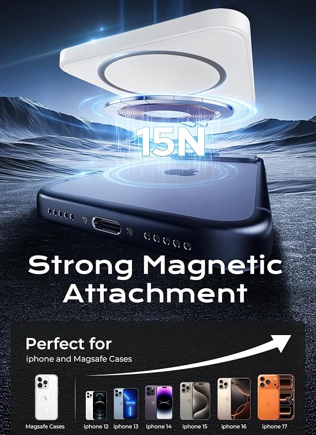 Aobbow Magnetic Portable Charger, 5000mAh Ultra Slim Power Bank, 15W Fast Charging for Magsafe Battery Pack, Travel Essential Wireless Charger Compatible with iPhone 17/16/15 Series - White