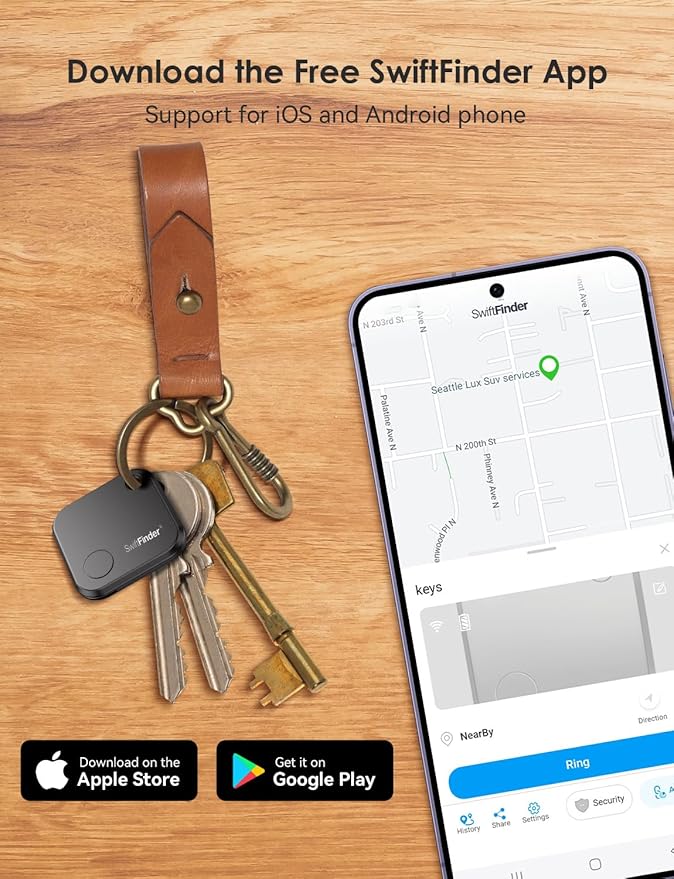 Dual System Bluetooth Tracker Tag for iOS or Android, Keys Finder and Item Locator for Keys, Bags and More, Phone Finder, Up to 300 ft Range, Replaceable Battery, Water-Resistant, 4 Pack