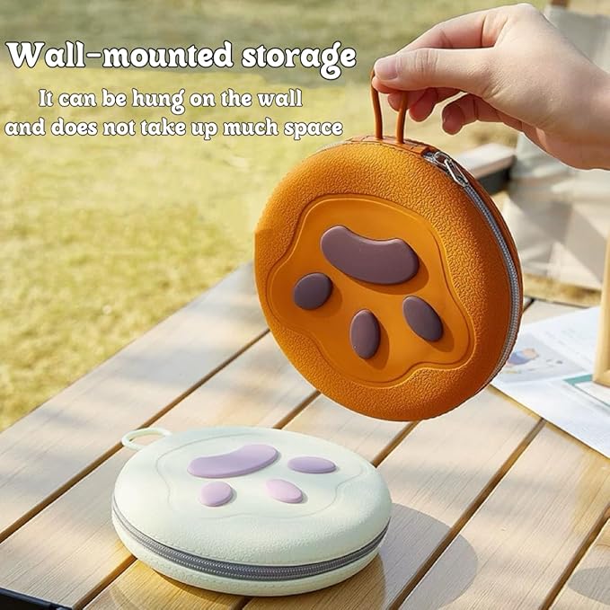 Bear Paw Foldable Pet Bowl, Dual Bowl Design for Food and Water,6.1in，Pink,Orange and Beige (Pink)