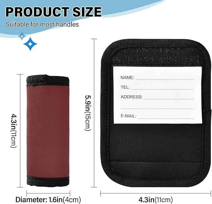4 Pack Red-Brown Luggage Handle Wrap, Detachable Luggage Tag, Neoprene Suitcase Wrap with Comfort Grip & Bright Identifier for Suitcase, Travel Bag, Sports Bag