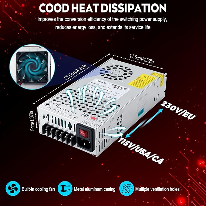 VAYALT 24V 20.8A 500W DC Switching Power Supply, Universal Regulated Switching AC 110V/220V to DC 24V Transformer, 24V Power Supply for Industrial, CCTV, Computer Project, 3D Printer, LED Strip Light