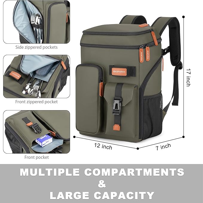 BAGPARKK Insulated Cooler Backpack,33/45 Cans Multifunctional Double Deck Leakproof Cooler Bag with Sternum Strap,Large Capacity Lightweight Travel Camping Beach Backpack