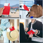 Passport Holder Cover Wallet Case RFID Blocking Leather Card Slot Travel Accessories Documents Organizer Protector for Women Men, Red