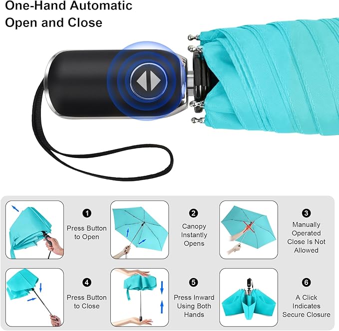 Compact Travel Umbrella for Purse - Flat Handle, Waterproof for Light Rain