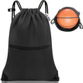 draw string back bag, Large Gym Sports string backpack for men and women with front zipper pocket and inside zipper pocket to keep key or phone(black)