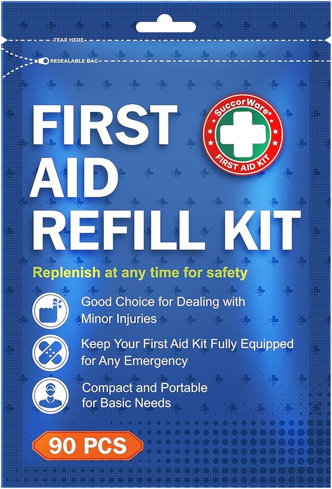 SuccorWare 90 Pieces First Aid Refill Kit - Wound Care Kit Includes Bandages for Home, Travel, Hiking - Portable Replacement Kit for First Aid Medical Supplies（1 Set）