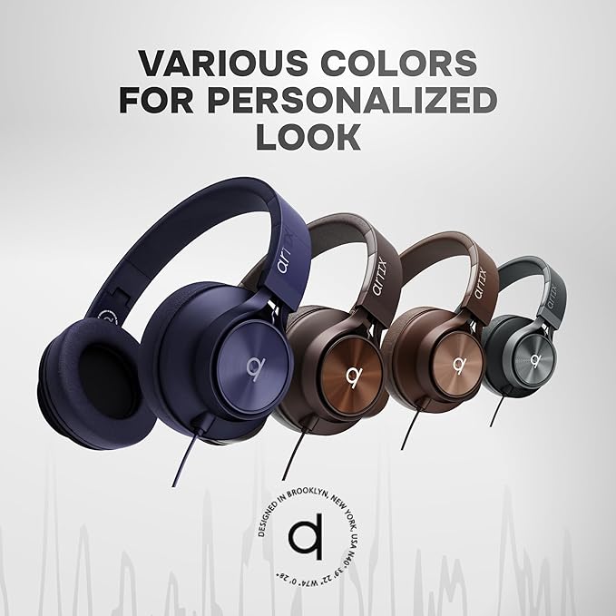 ARTIX Over Ear Headphones Wired with Microphone and Volume Control, Foldable Noise Isolating Headset with Deep Bass for School, Laptop, Computer, Chromebook, Tablet, Travel (3.5mm Jack)