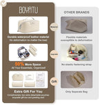 BOYATU Travel Makeup Bag Cosmetic Bags for Women: Large Capacity 3 Pcs Set Make up Bag with Compartments - Waterproof Vegan Leather Toiletry Organizer Bags with Handle (L27Off-white)