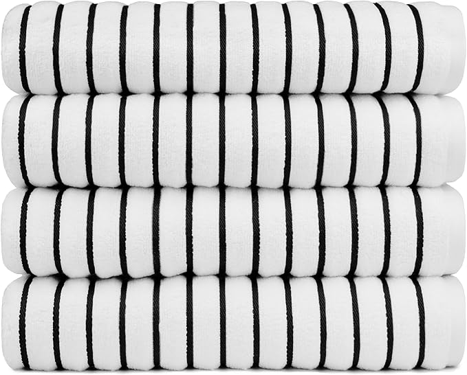 Black & White Brands Brazilian Beach/Pool/Bath Towel - Ultimate Absorbent Luxury XL 36x70 100% Cotton Wave (4 Towels, Black Poly Stripe)