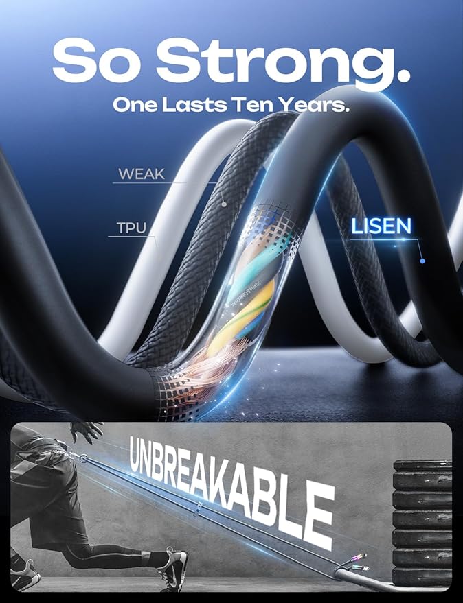 LISEN Chubby 4 in 1 Charging Cable (6.6FT) with Light, 240W Fast Charging Cable, USB A/C to C/Lightning Multi Charging Cable for iPhone 16 15 14 13 12 Pro Max, MacBook, iPad, Samsung, Black