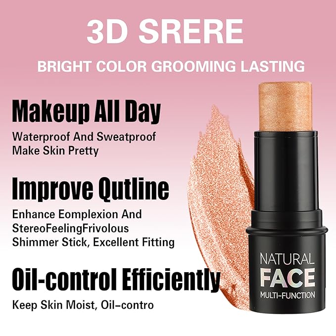 Badhare 3-in-1 Face Blush Stick, Highlighter Brush | 3 Shades Set | Waterproof, Sweatproof, All-Day Wear | Buildable Cream Stick for Face, Eyes, Lips (Sparkling Gold, Tipsy Rose, Amber Brown)
