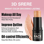 Badhare 3-in-1 Face Blush Stick, Highlighter Brush | 3 Shades Set | Waterproof, Sweatproof, All-Day Wear | Buildable Cream Stick for Face, Eyes, Lips (Sparkling Gold, Tipsy Rose, Amber Brown)