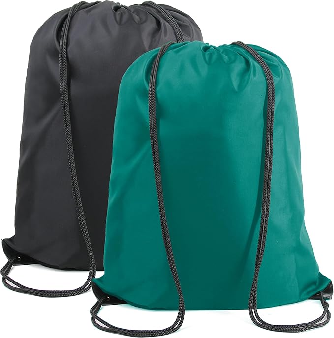 BeeGreen Black Green Drawstring Backpack Bags X-Large 22.4" L x 17.5" W Bulk 2 Pack Sports Cinch Sack Gym String Bags Machine Washable Heavy Duty String Backpack For Men Women