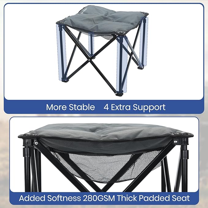 Padded Camping Stool, 18 Inch Oversized Camping Foot Rest, 500lb Outdoor Folding Camp Chair Portable Camping Ottoman for Camping Gardening w/Storage Net, Carry Bag (1, DarkGreen)