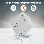 Multi Plug Outlet Extender with USB Cable(3.3FT USB A to C Cord, 3.3FT USB C to C Cord), 3-Sided Power Strip with Lip, Small Wall Tap Plug Splitter for Cruise Dorm Essentials Home Office, ETL Listed