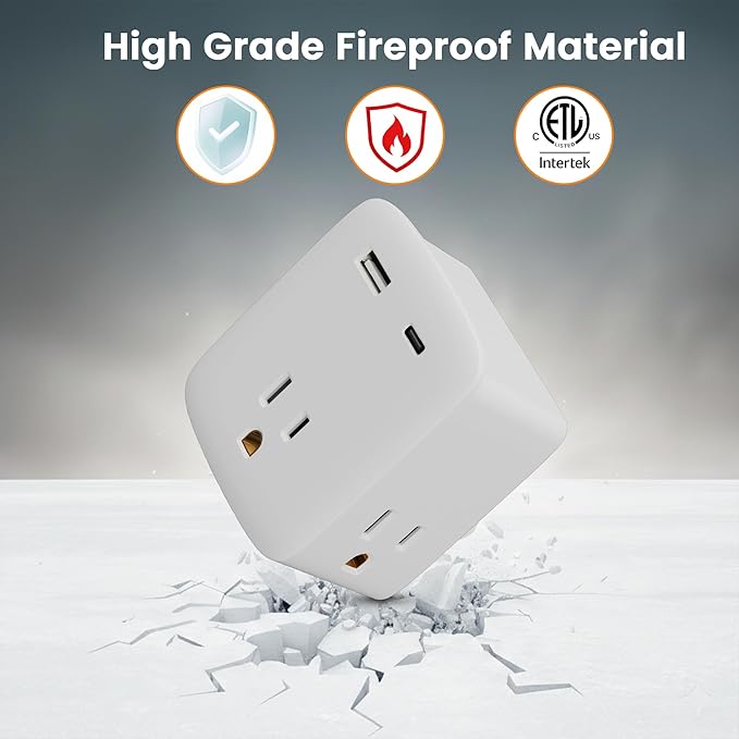 Multi Plug Outlet Extender with USB Cable(3.3FT USB A to C Cord, 3.3FT USB C to C Cord), 3-Sided Power Strip with Lip, Small Wall Tap Plug Splitter for Cruise Dorm Essentials Home Office, ETL Listed