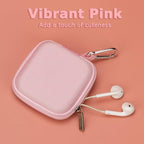 Ginsco Mini-Portable Hard Shell Square Earbuds Case for Apple EarPods/Samsung Galaxy Wired/Wireless Earbuds, Cell Phone Accessories Organizer with Carabiner for Earphones (1, Pink)