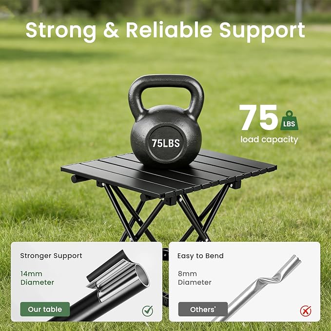 2 Pack Portable Camping Table Foldable, Ultralight Small Folding Beach Table with Carry Bag for Outdoor Travel, Beach, Camp, Picnic, BBQ, Cooking, Festival, Boat, Home Use (Black-S)