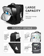 WONHOX Travel Backpack Women,Carry On Backpack Flight Approved 18x14x8 inches Bag Spirit Airlines Personal ltem,College Sports Hiking Rucksack Waterproof Casual Daypack Laptop Blackpack Men,Black