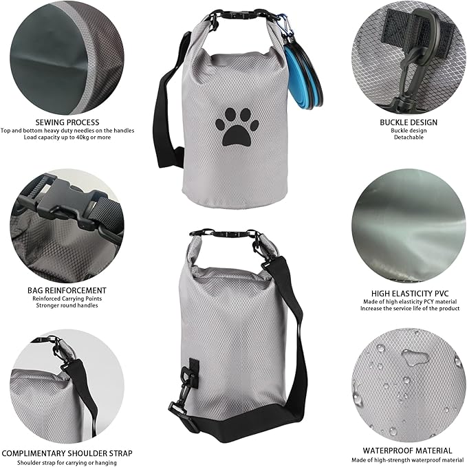 Dog Travel Bag,Travel Dog Food Container With 2pack Collapsible Dogs Travels Bowls,5l Dog Food Trave l Bag,Dogs Food Container,Bpa-Fre,Pet Safe,for Roadtrips,Home,Boarding,Camping and More/Grey