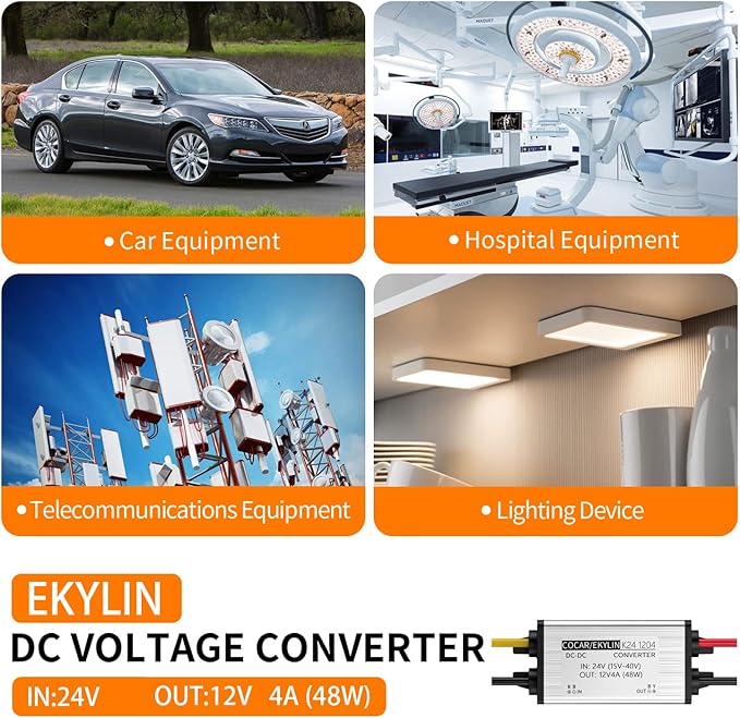 DC 24v to 12v Converter Reducer Step Down Buck Converter 4A 48W Power Supply Adapter for Auto Car Truck Vehicle Boat Solar System etc. (Accept DC15-40V Inputs)