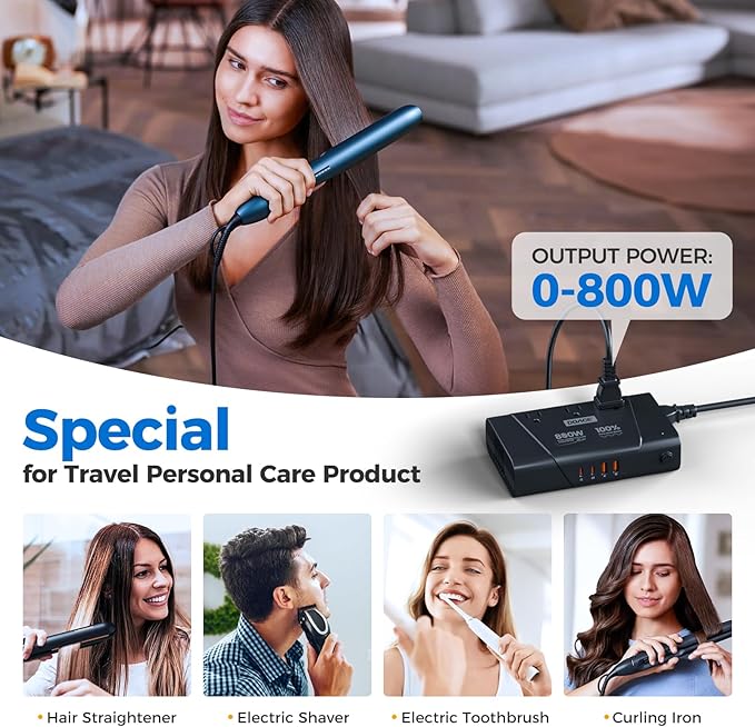 DOACE 800W Pure Sine Wave Voltage Converter US to Europe- 220V to 110V Converter for European Travel, No Limitation Step Down Transformer w/ 35W PD for Hair Straightener Curler CPAP Laptop Cell Phone