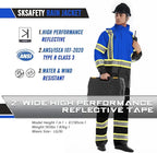 SKSAFETY Hi Vis Safety Rain Jacket for Men, Construction Work Rain Gear Heavy Duty Class 3 Rain Coat Waterproof Lightweight