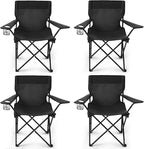 4 Pack Folding Camping Chairs for Adults,Foldable Portable Lawn Chairs with Carry Bag & Cup Holder, Compact Design for Camp,Beach, Picnics,and Fishing Supports 300LBS（Black）