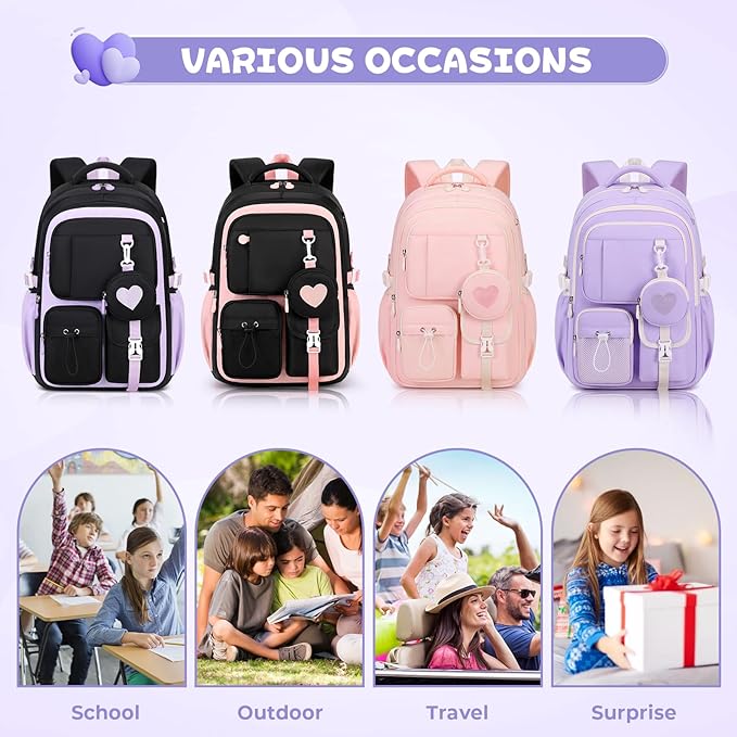 MOONBABY Girls Backpack, Kids Backpack for Girls, School bag for Primary Elementary Teenage, Middle School Students Bookbag