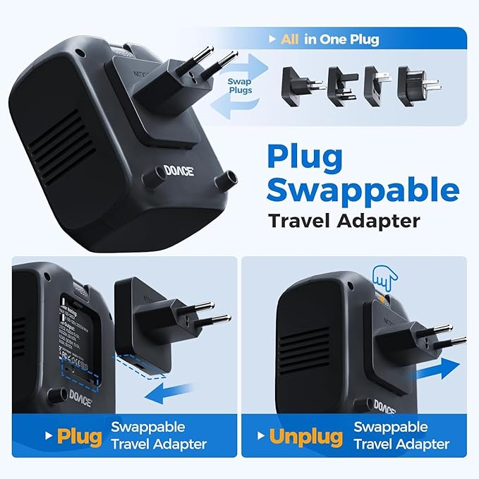 DOACE 100-240V to 100-120V Voltage Converter US to Europe for Hair Dryer - 2000W Converter for European Travel, Power Converter Adapter Combo with 2 PD/QC & UK/AU/US/IT/European Travel Plug Adapters
