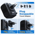 DOACE 100-240V to 100-120V Voltage Converter US to Europe for Hair Dryer - 2000W Converter for European Travel, Power Converter Adapter Combo with 2 PD/QC & UK/AU/US/IT/European Travel Plug Adapters