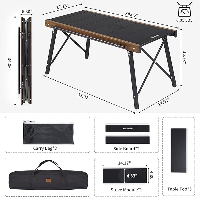 Naturehike Folding IGT Camping Table, Portable IGT Cook System, Ultralight Aluminum Camp Table for Outdoor Picnic Car RV Trip Patio Backyard BBQ