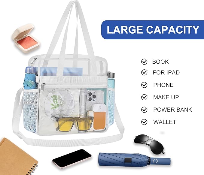 USPECLARE Clear Bag for Stadium Events,Transparent Bag for Work Sports Games Concerts Travel Gym