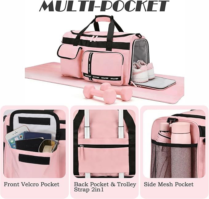 MAXTOP Gym Bag for Women Men Travel Duffle Bag Large Capacity Carry On Weekender Overnight Bag With Shoe Compartment Gym Tote Dry Wet Separation Duffel Bag for Travel