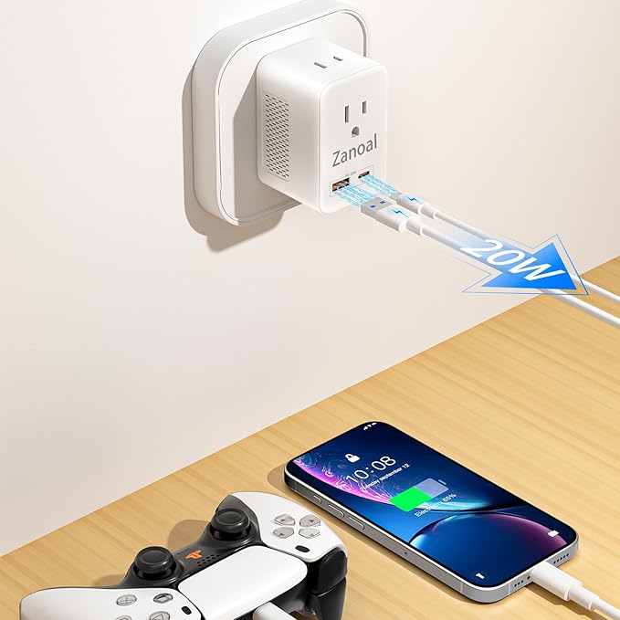 6 in 1 European Travel Plug Adapter,220v to 110v Voltage Converter,US to Europe Travel Adapter,20W PD USB-C Power Adapter, 2 USB A+ 2 Type C,Max 1400w for Hairdryer/traightener/Curling Iron