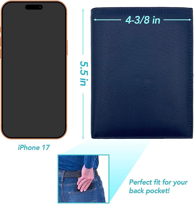 Blue RFID Genuine Leather Passport Wallet