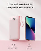 VRURC Portable Charger Power Bank, 10000mAh Travel Essentials Battery Pack, Compact USB C Charging Bank Built-in Cables Cords Compatible with iPhone 17 Pro 17 16 15 14 13,Samsung-Pink(1 Pack)