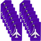 14 Pack Silicone Luggage Tag for Suitcases with Stainless Loop, TSA Approved, Privacy Protection Travel Essentials Bag Tags by Gostwo, Purple