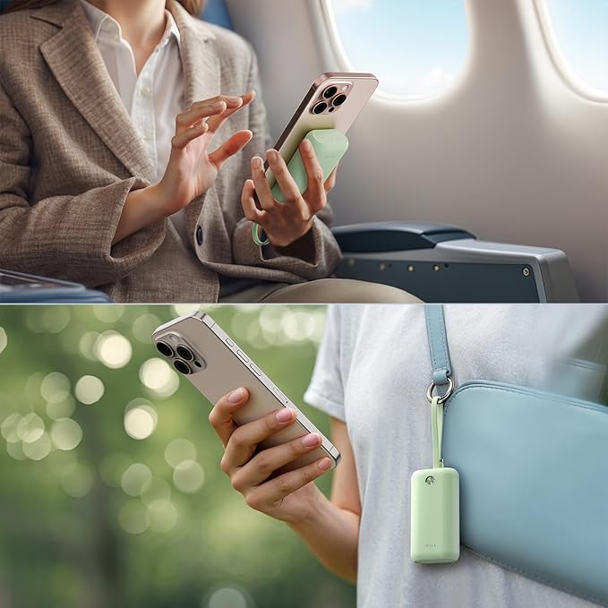 iWALK Mini Portable Charger 10,000mAh, 22.5W USB-C Fast Charging Power Bank with Built-in Cable, Travel Essential Ultra-Small Battery Pack Compatible for iPhone 17/16/16 Pro/15, Samsung, Google, Green