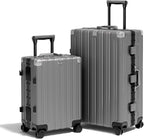 Krute Zipperless Luggage Set 2 Pieces Aluminum Frame Suitcase Sets Polycarbonate Hard Shell Luggage TSA Lock Checked Suitcase with Spinner Wheels Gray